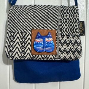 LAUREL BURCH INDIGO CAT FLAP OVER SNAP CLOSURE CROSSBODY BAG